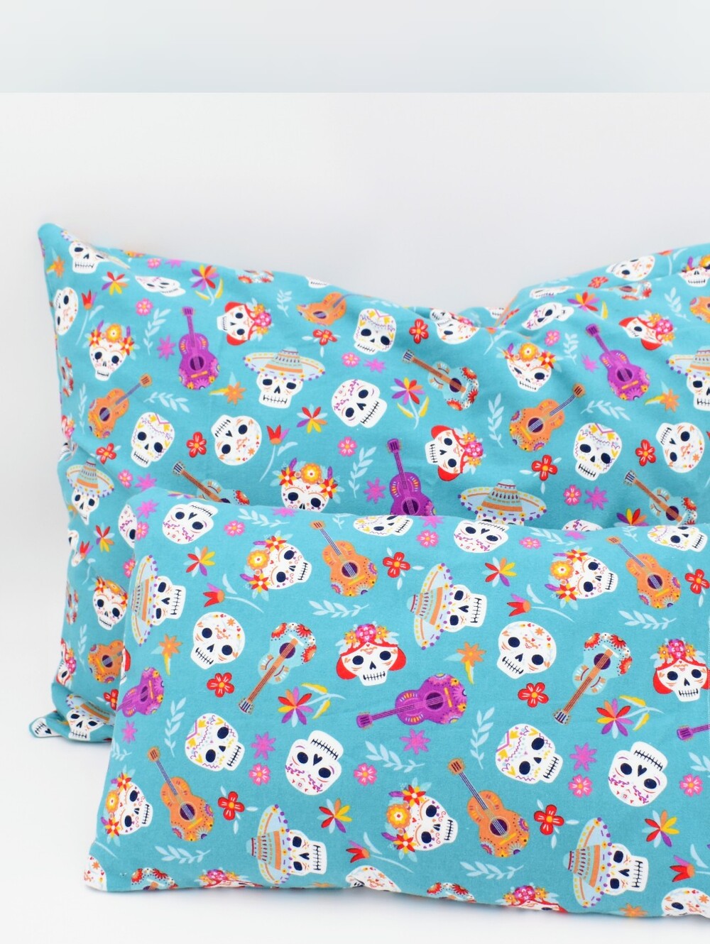 Matching Teal Day of the Dead Sugar Skull Pillowcase Set